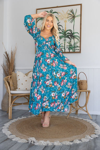 The Miami Dress - Teal Bouquet - Sparrow & Finch Boutique