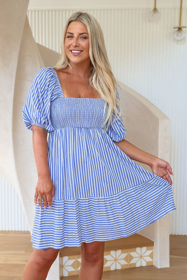 The Mica Dress - Striped Blue - Sparrow & Finch Boutique