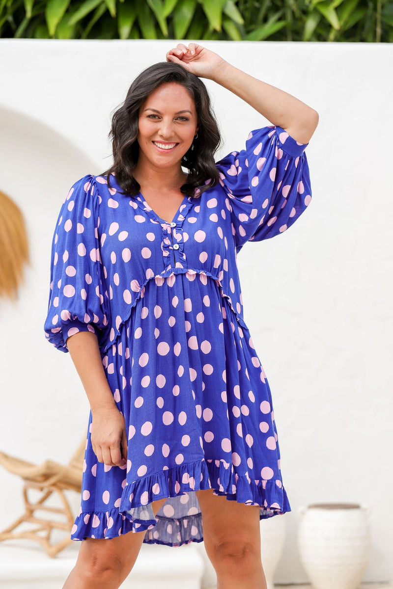 The Mirabelle Dress - Navy Polka Dot