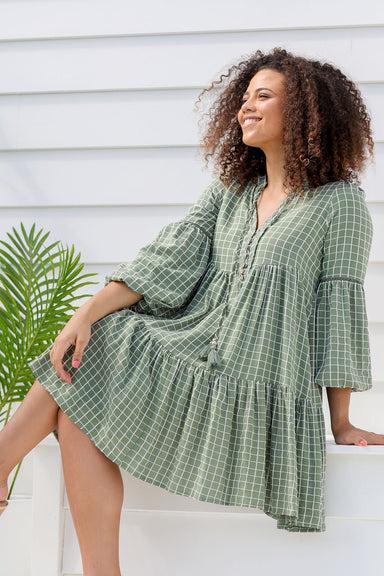 The Natalie Dress - Checkered Green - Sparrow & Finch Boutique