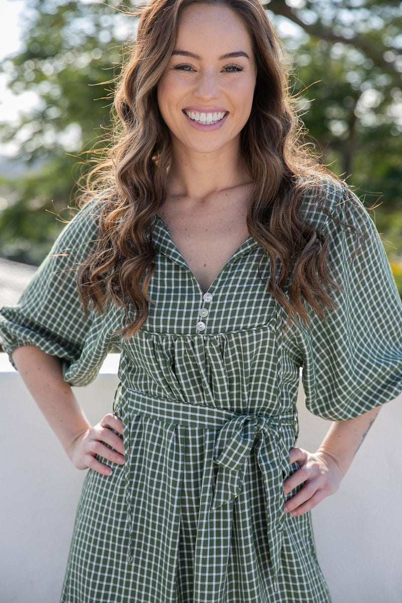The Odette Dress - Green Gingham