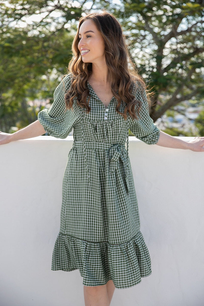 The Odette Dress - Green Gingham