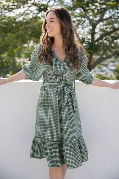 The Odette Dress - Green Gingham - Sparrow & Finch Boutique