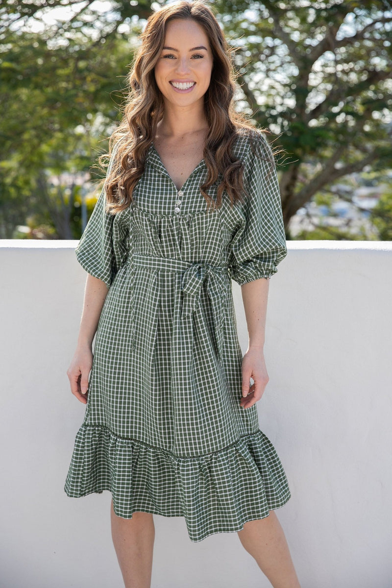 The Odette Dress - Green Gingham