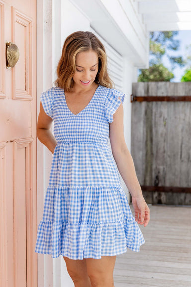The Samira Dress - Blue Gingham - Sparrow & Finch Boutique