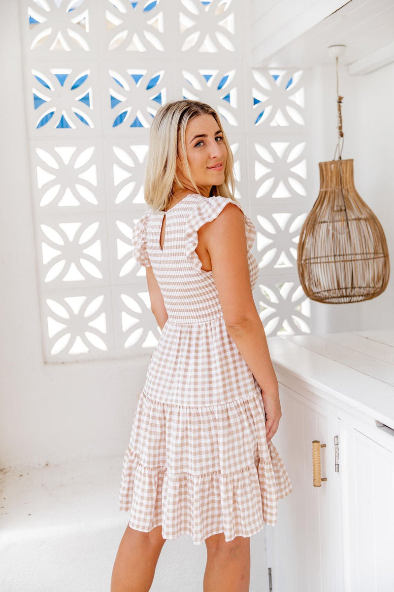 The Samira Dress - Light Nude Gingham