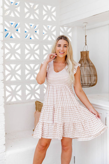 The Samira Dress - Light Nude Gingham - Sparrow & Finch Boutique