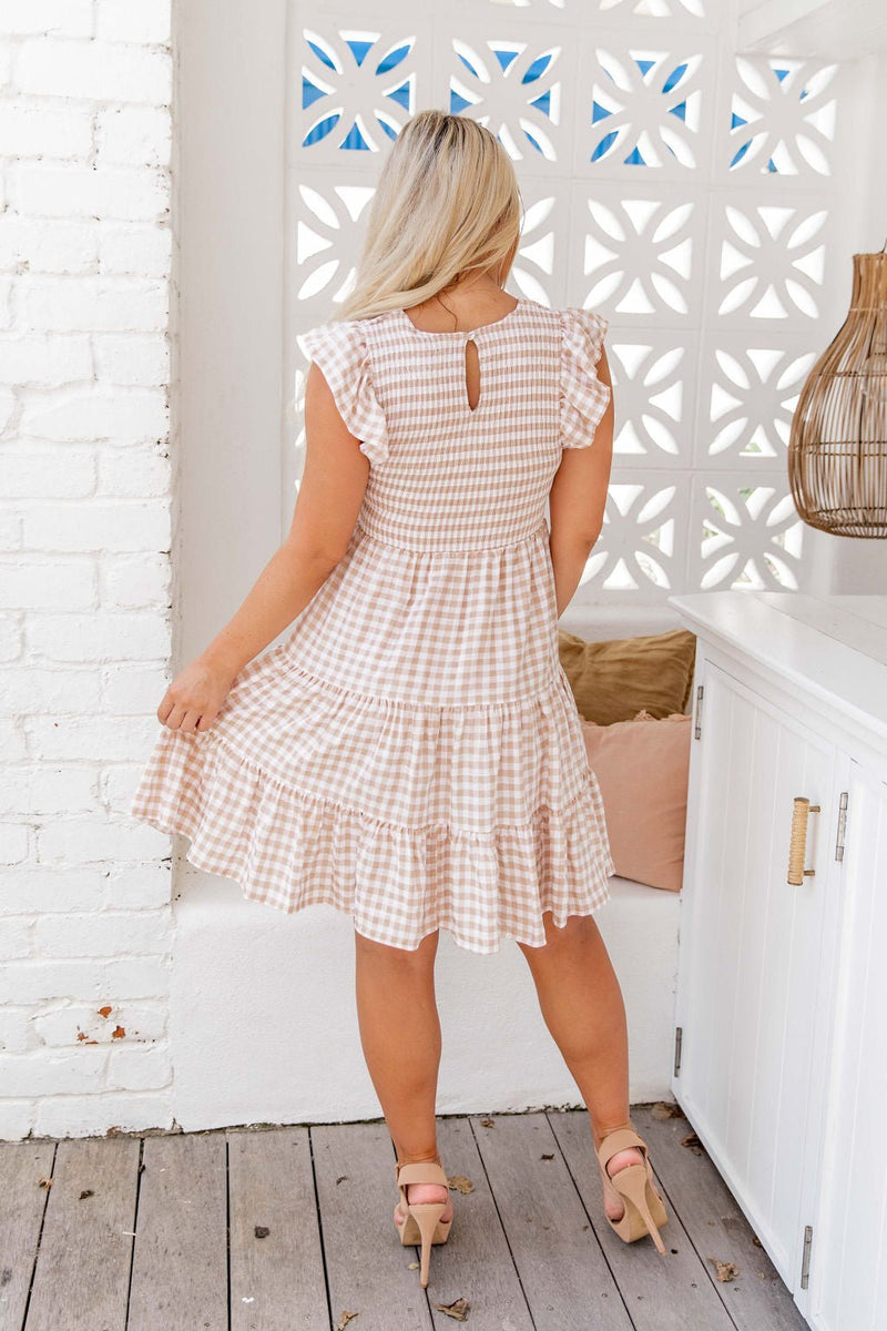The Samira Dress - Light Nude Gingham