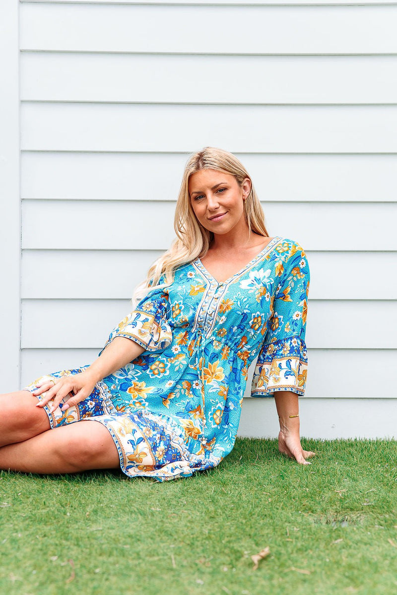 The Saskia Dress - Tropical Blue