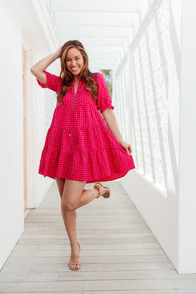 The Saturn Dress - Raspberry Plaid - Sparrow & Finch Boutique