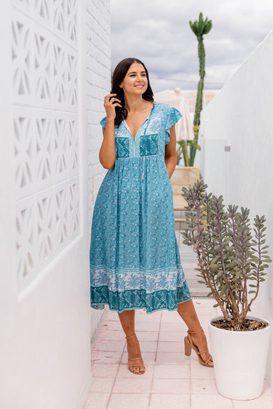The Sofia Dress - Floral Turquoise - Sparrow & Finch Boutique
