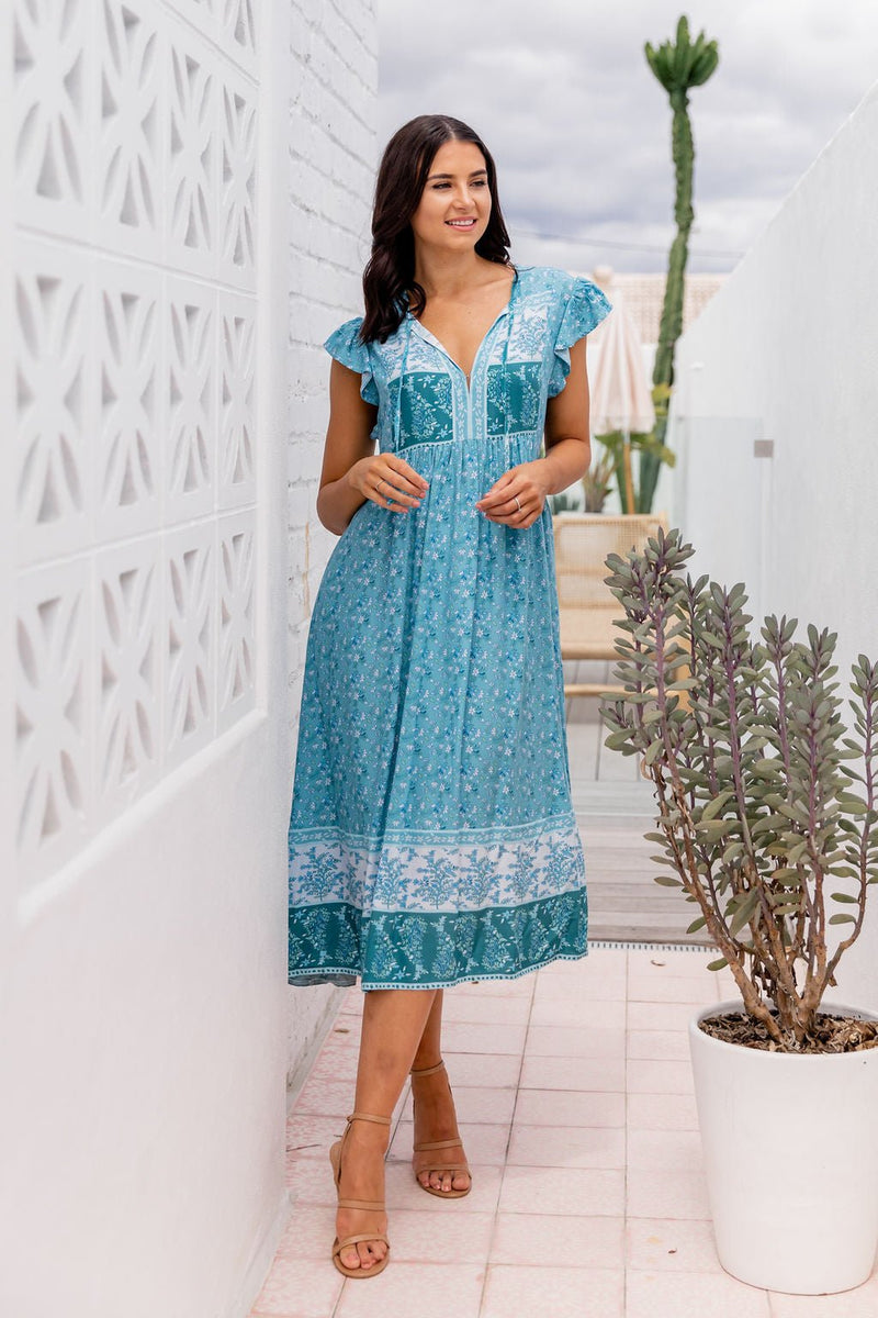 The Sofia Dress - Floral Turquoise