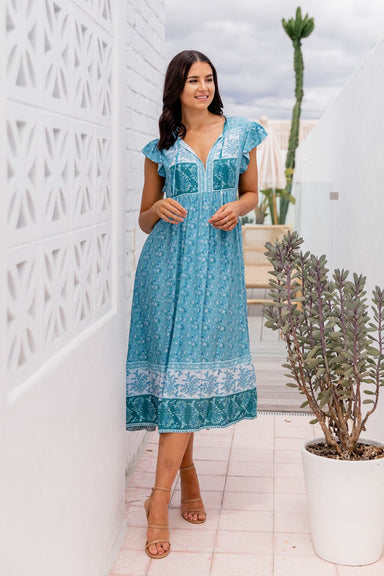 The Sofia Dress - Floral Turquoise - Sparrow & Finch Boutique